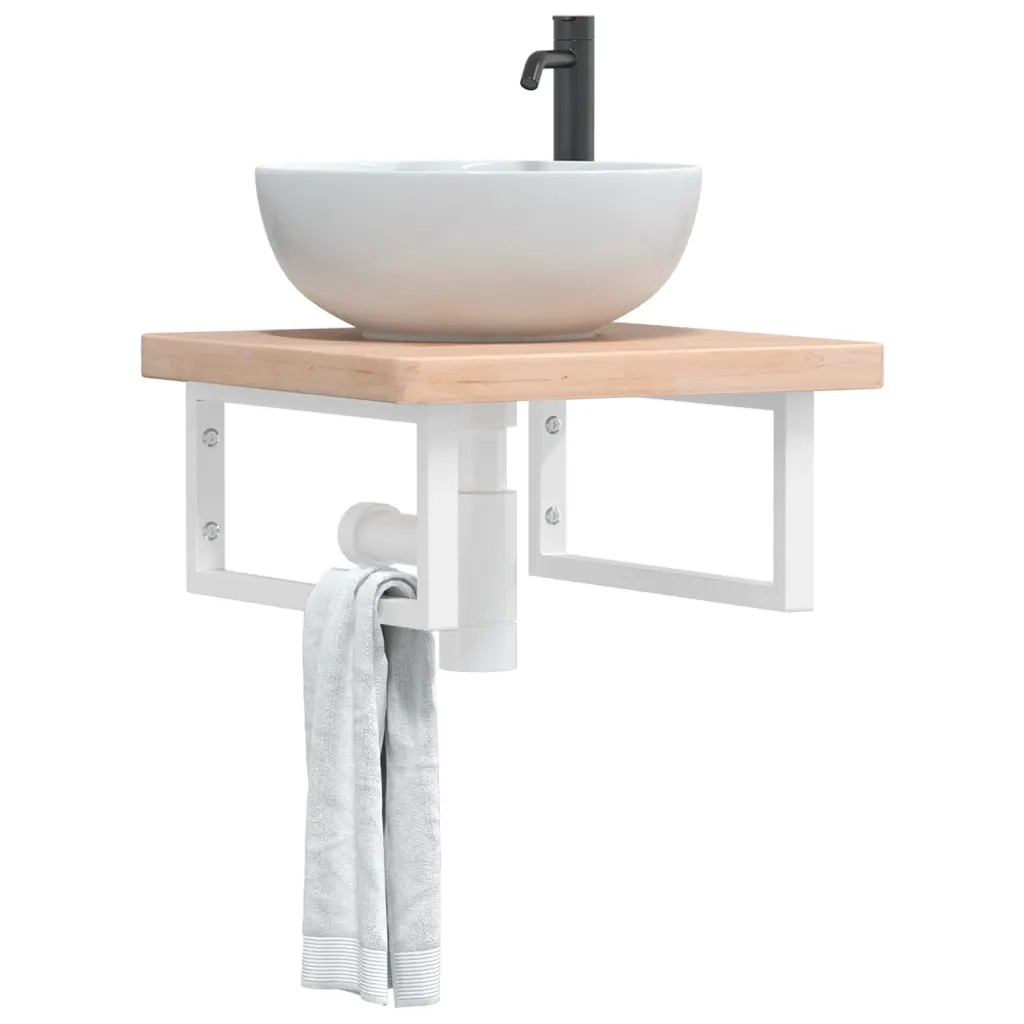 vidaXL Ripiano a Parete per Lavabo in Acciaio e Massello di Rovere