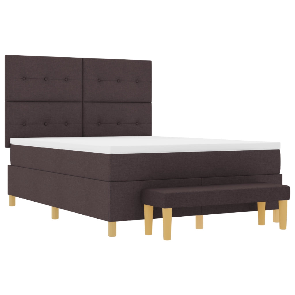 Letto con rete a doghe, Materasso e Panchina Marrone Scuro 140x200 cm Tessuto