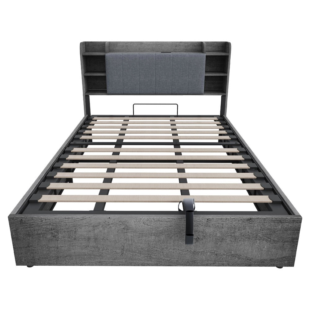 Letto Contenitore Matrimoniale in Legno con USB ¨C Xylo ¨C Grigio 180x200