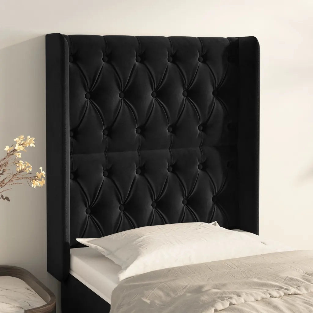 Testiera | Testata ad Orecchio Nera 83x16x118/128 cm in Velluto