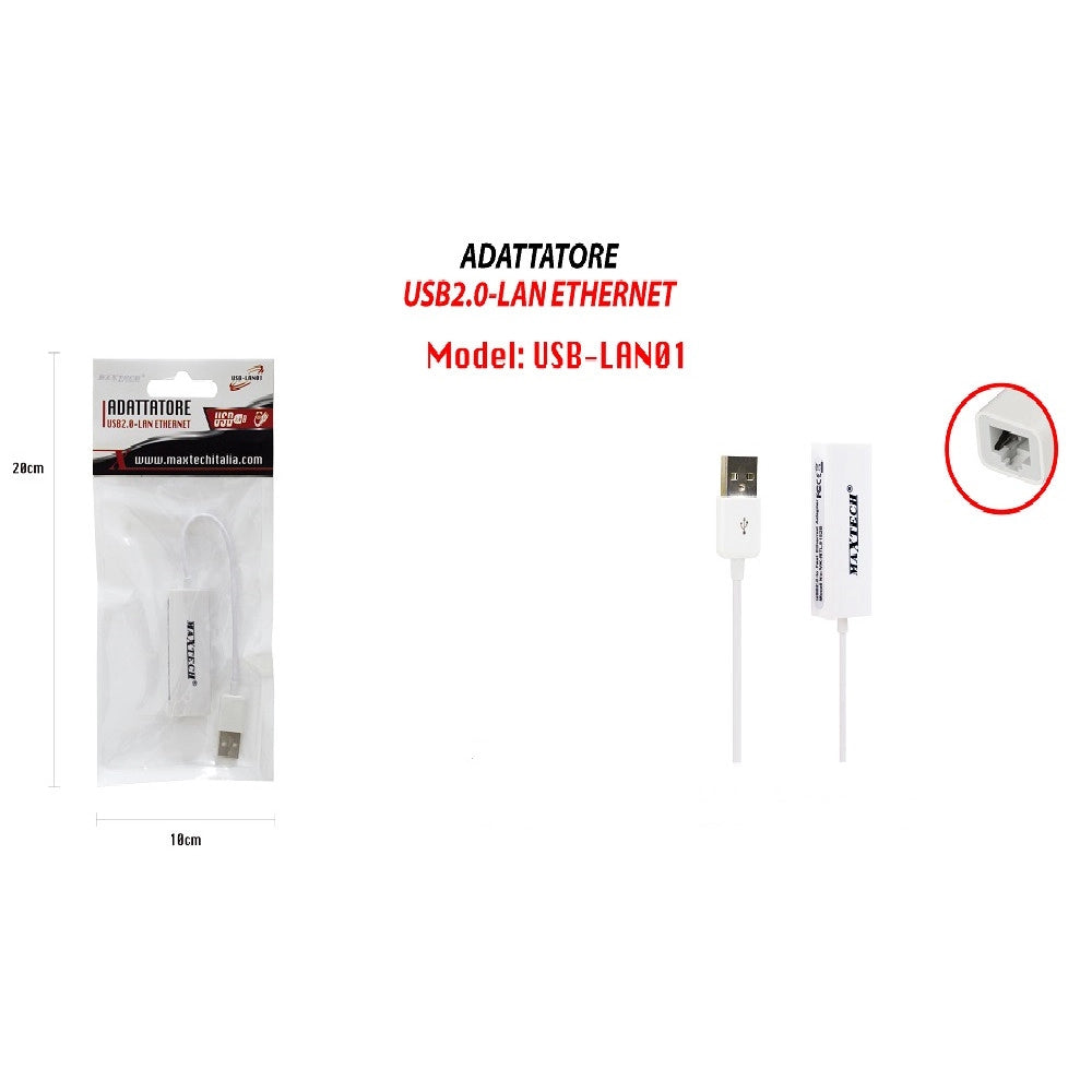 Trade Shop - Adattatore Usb2.0 Lan Rj45 Per Cavo Ethernet Connessione Internet Pc Maxtech Usb-lan01 -
