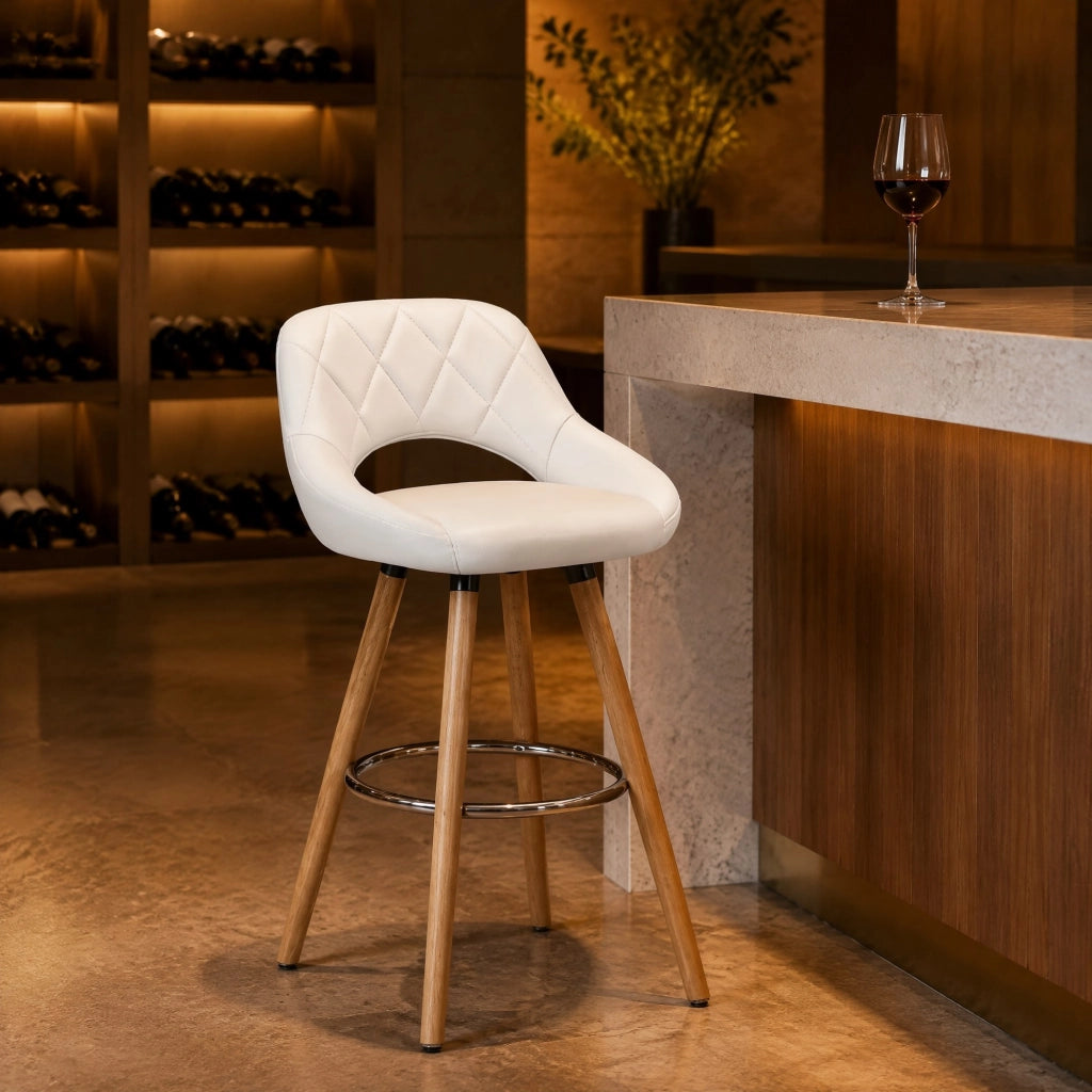 SGABELLO DA BAR 91 cm Bianco in Ecopelle e Legno Massello