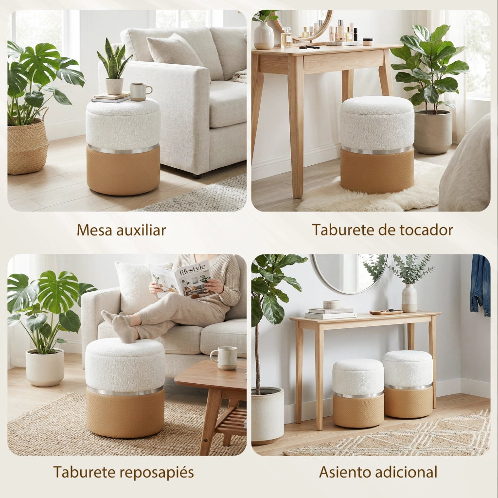 Cassettiera 2 Puff Imbottita ¨C Minimal ¨C Marrone e Crema