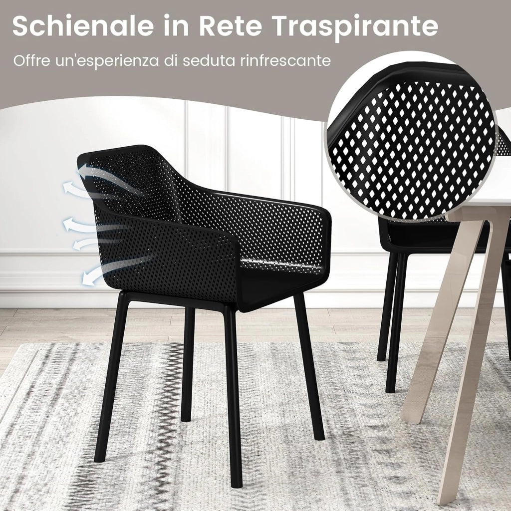 Set di 2 Sedie da Pranzo Moderne, Sedie in Plastica con Schienale Traspirante in Rete e Gambe Resistenti, Portata 150 kg, Poltroncine Laterali d'Accento per Sala da Pranzo, Studio e Soggiorno