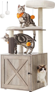 Cassettiera per gatti - gatto con 2-in-1 moderna scala per gatti - con raccogliere - zavorre - piattaforma - cuscini lavabili - Greige - 134 cm