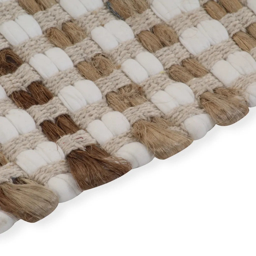 Set Tappeti in Iuta Intrecciati a Mano Naturale e Bianco 133219