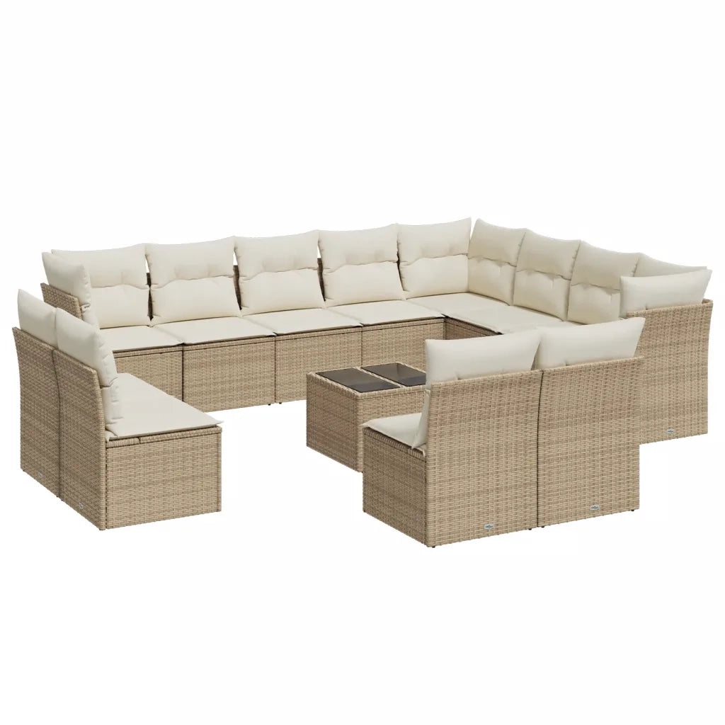 Set Divano da Giardino 13 pz con Cuscini Beige in Polyrattan 3218478