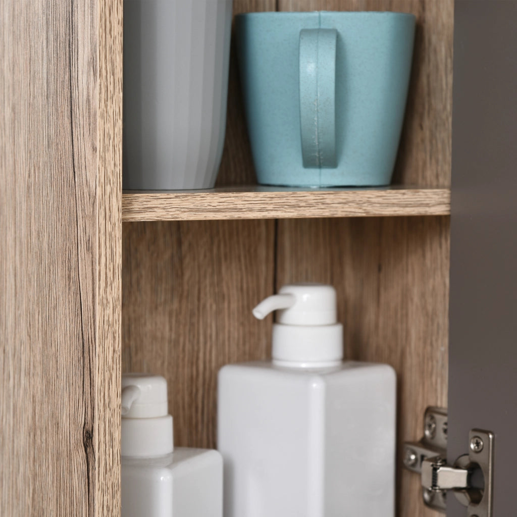 Specchio da Bagno con Mensola e Armadio ¨C Xylo ¨C Truciolato Rovere Chiaro Grigio