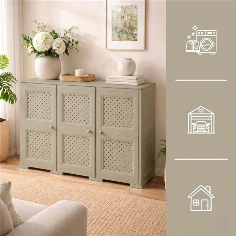 ARMADIO 3 ANTE TALPA 118X43X85,5 CM CON PUNTALI E ANTE TRAFORATE, CONTENITORE MULTIUSO PER INGRESSO E ZONA GIORNO