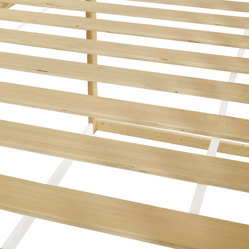 Letto a soppalco per bambini 90x200 cm bianco naturale con lavagnetta e contenitore