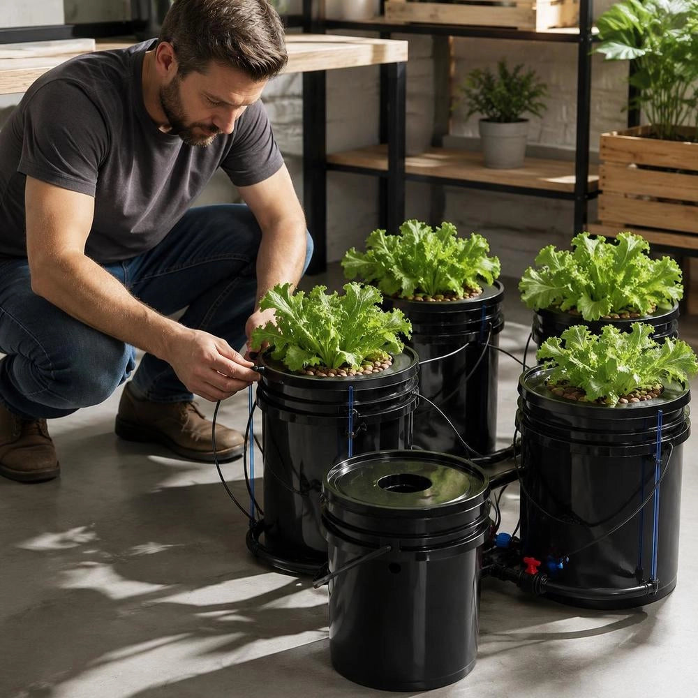 RDWC Hydroponic Growing System, Hydroponic Growing Kit With Top Drip, Recirculating Deep Water Culture, 4 Clamps And 1 Reservoir, With Air Pump And Water Level Indicator For Leafy Greens