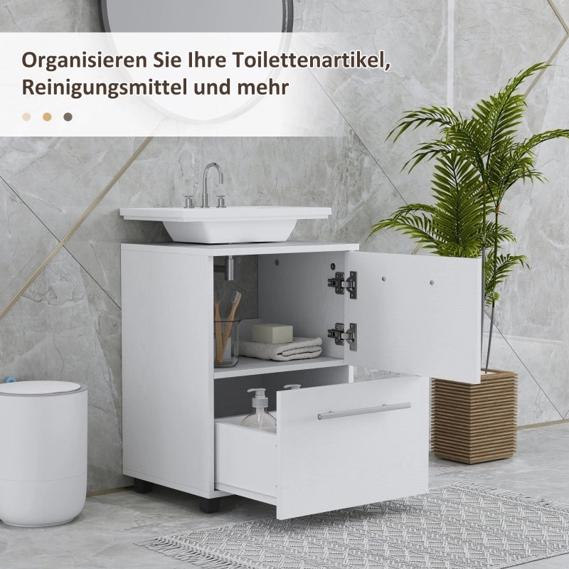 Mobiletto da bagno, mobiletto con cassetto, compatto, in truciolato, bianco
