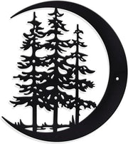Decorazione metallica per muro con tema bosco di pino - 23,5 x 26,3 cm - Motivo luna e albero - Per uso domestico, camera da letto, cucina - Decorazione d'arte per muro - Scultura metallica per muro - Ideale per hotel e uffici - Tema natura accentuazione.