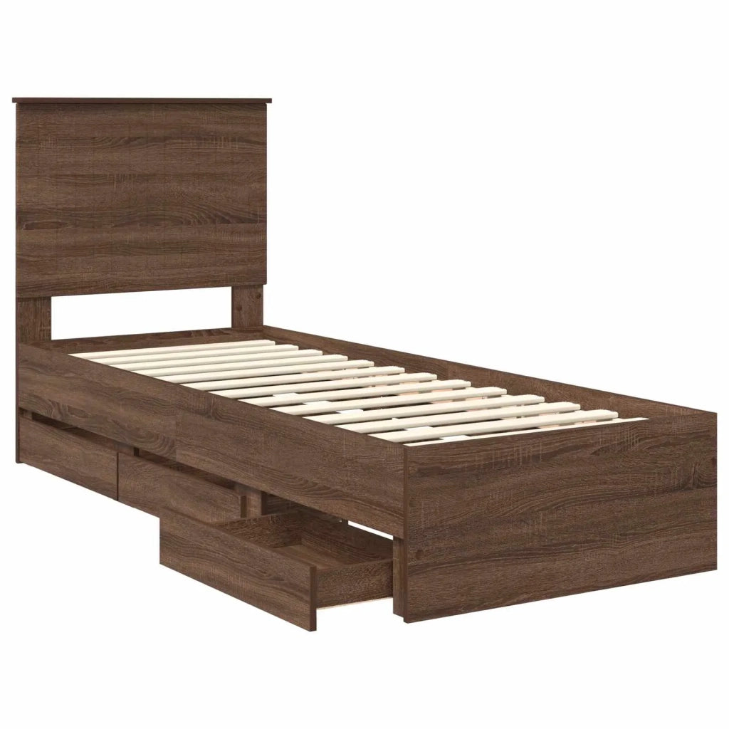 Struttura del letto con cassetto-Giroletto con contenitore-Rete del Letto Rovere Marrone 75 x 190 cm 198126