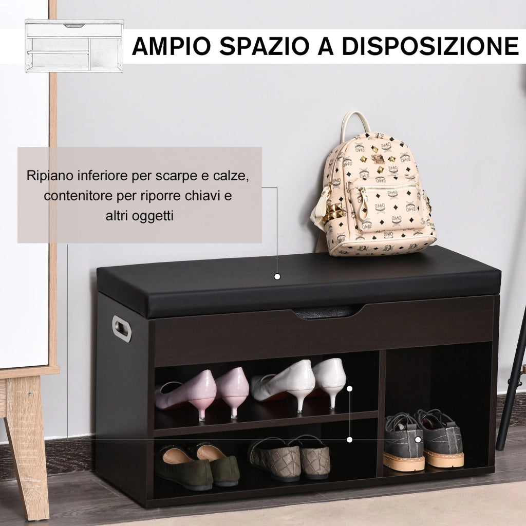 Scarpiera Imbottita con Seduta ¨C Minimal ¨C Nero, Pelle PU, 80x30x43 cm