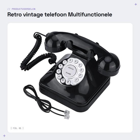 Telefono Retro Vintage - Multifunzione - Base Antiscivolo - Impugnatura Ergonomica - Funzione di Chiamata Tradizionale - Contenuto di Pacco: 1 Telefono
