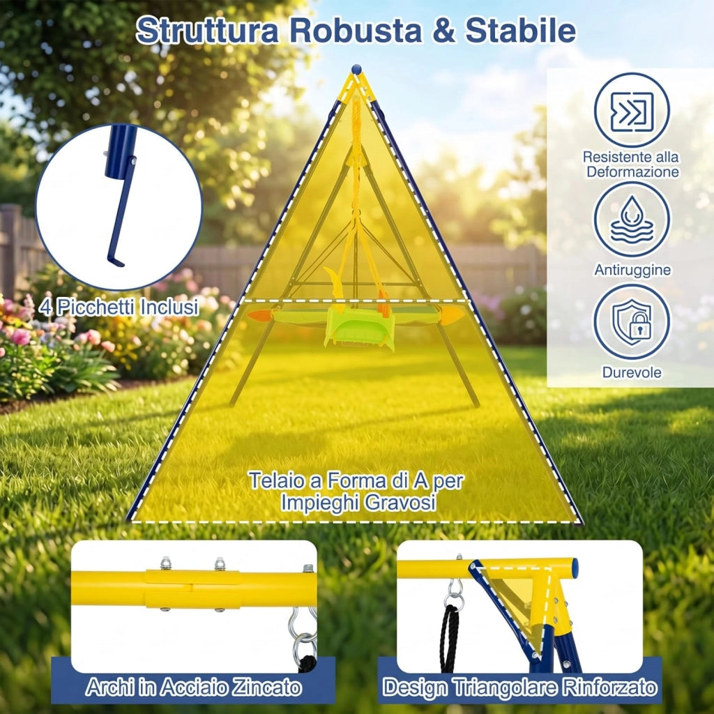 Set di Altalene da Interno e da Esterno, 3 in 1 Altalena da Giardino per Bambini, Corde Regolabili, per Giardino e Parco, Portata 300 kg