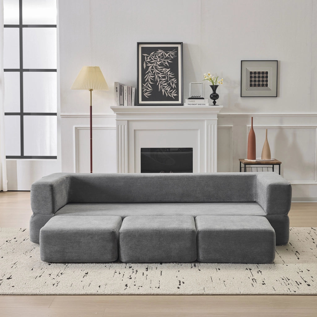 Divano letto modulare pieghevole con funzione letto e moduli combinabili in chenille grigio scuro 31×31×154 cm