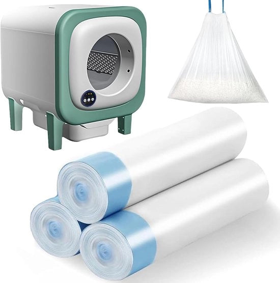 Toilette per gatti auto-scoprendo con sacchetti e corda per il trasporto - Sostenibile e resistente alle scalfitture (3 pacchi)