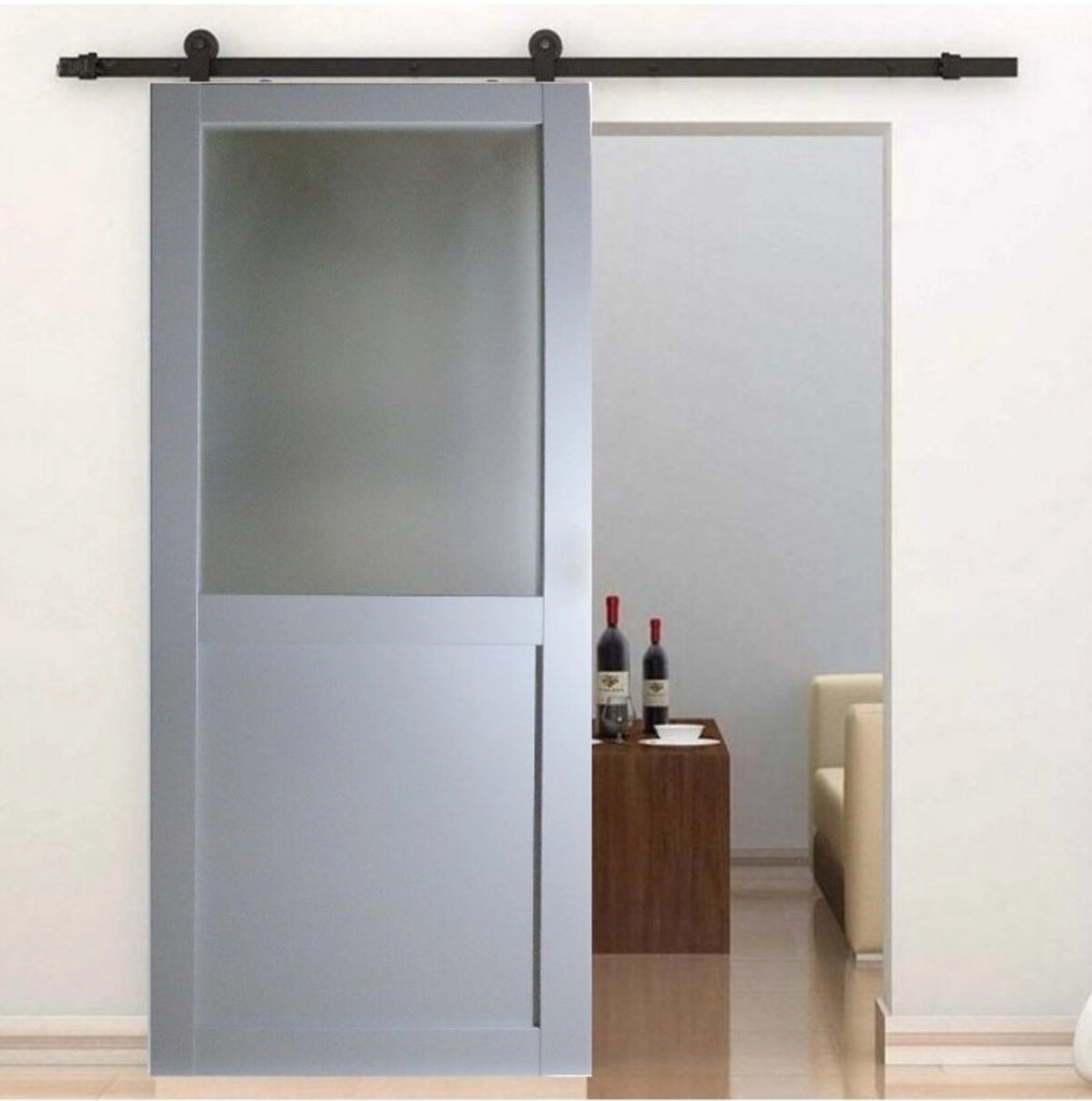 Modello di porta scorrevole Athena Style Atelier En Enrobe Gris Clair Largeur 83 + Rail En Acier Noir