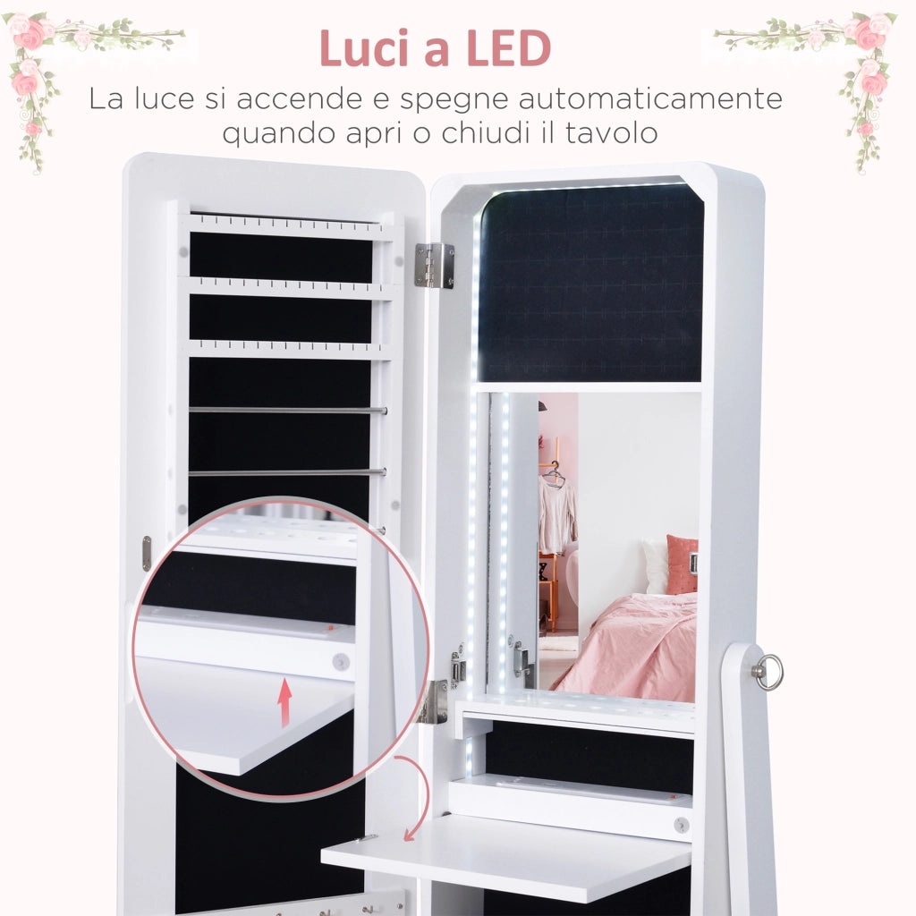 Armadio Portagioie con Specchio e Illuminazione LED ¨C Zephmum ¨C Legno Bianco 30x146x36 cm