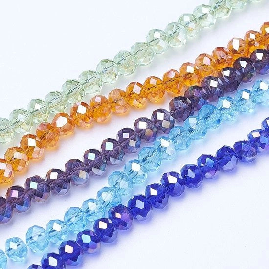 Facce Rondelle in Vetro 6mm - AB Geplateato - Colore Misto - Per Creare Gioielli - Circa 92-94 Stck/Striscia