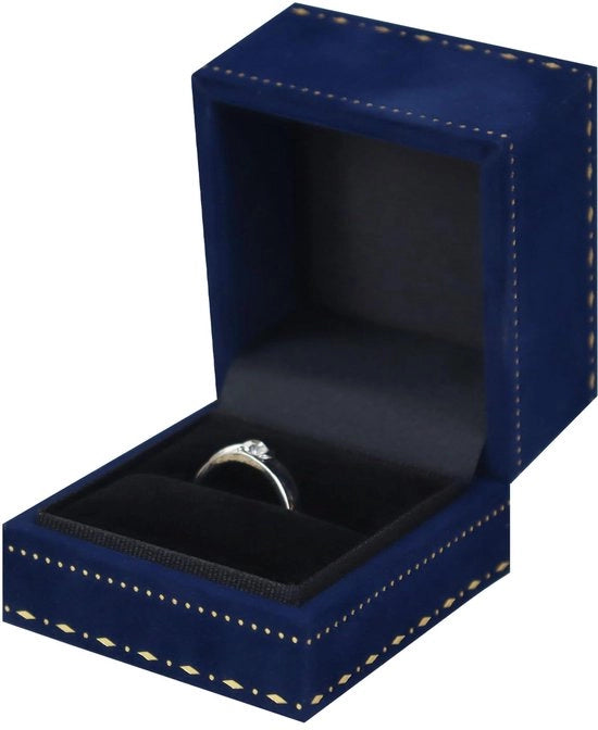 Scatola di chiusura in velluto, miniastuccio quadrato per gioielli con bordo a rilievo, organizzatore di gioielli retro per proposte di matrimonio, anniversari e San Valentino (blu)