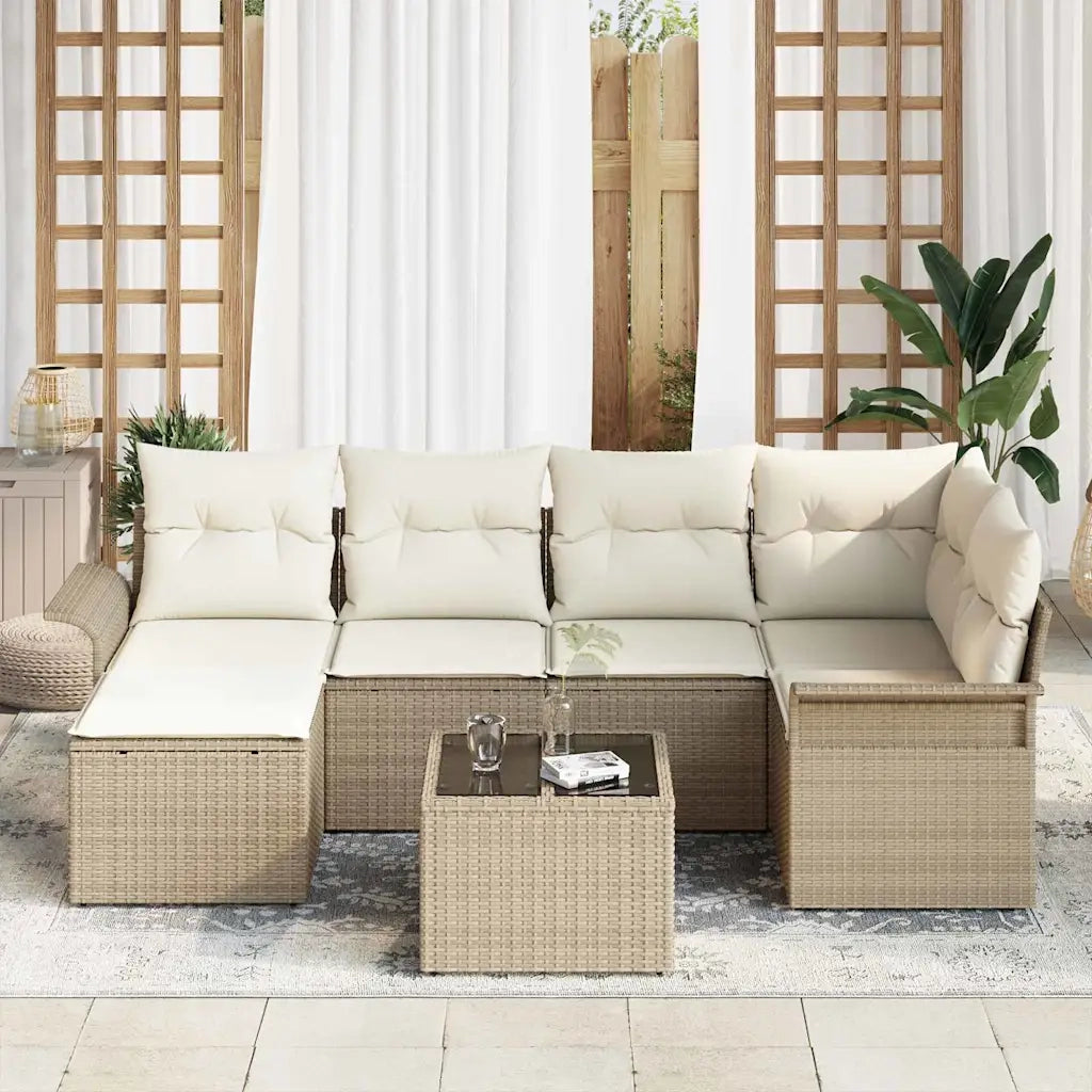 Set Divano da Giardino con archiviazione 7 pcs Beige polyrattan 3354110