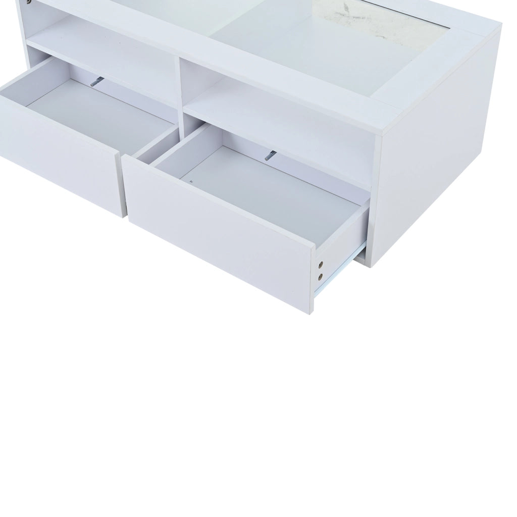 TAVOLINO DA CAFFÈ 100x50x35 cm Bianco in Vetro e Truciolato con LED e 2 Cassetti