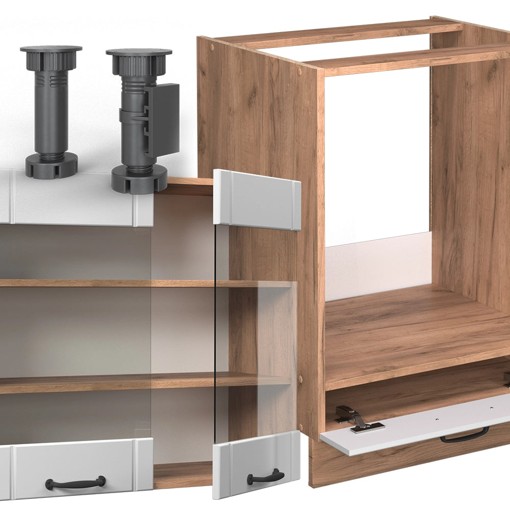 Cucina angolare completa Fame-Line Bianco rustico/Rovere dorato 227 x 60 cm, PL Marmo Vicco