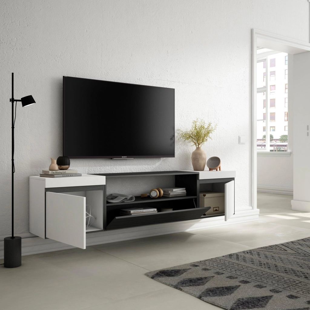 Mobile TV, 200x35x45cm, soggiorno, Per TV fino a 80", da appendere, Bianco e nero RF2168