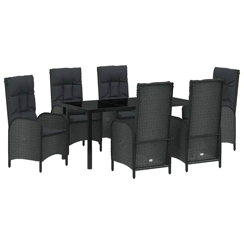 Set da Pranzo per Giardino con cuscino 7 pcs Nero polyrattan 3380117