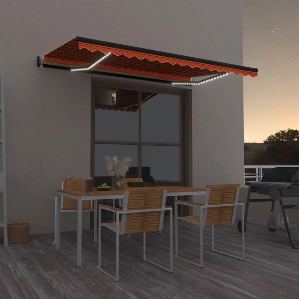 Tenda Automatica Sensore Vento e LED 450x300 cm Arancio Marrone