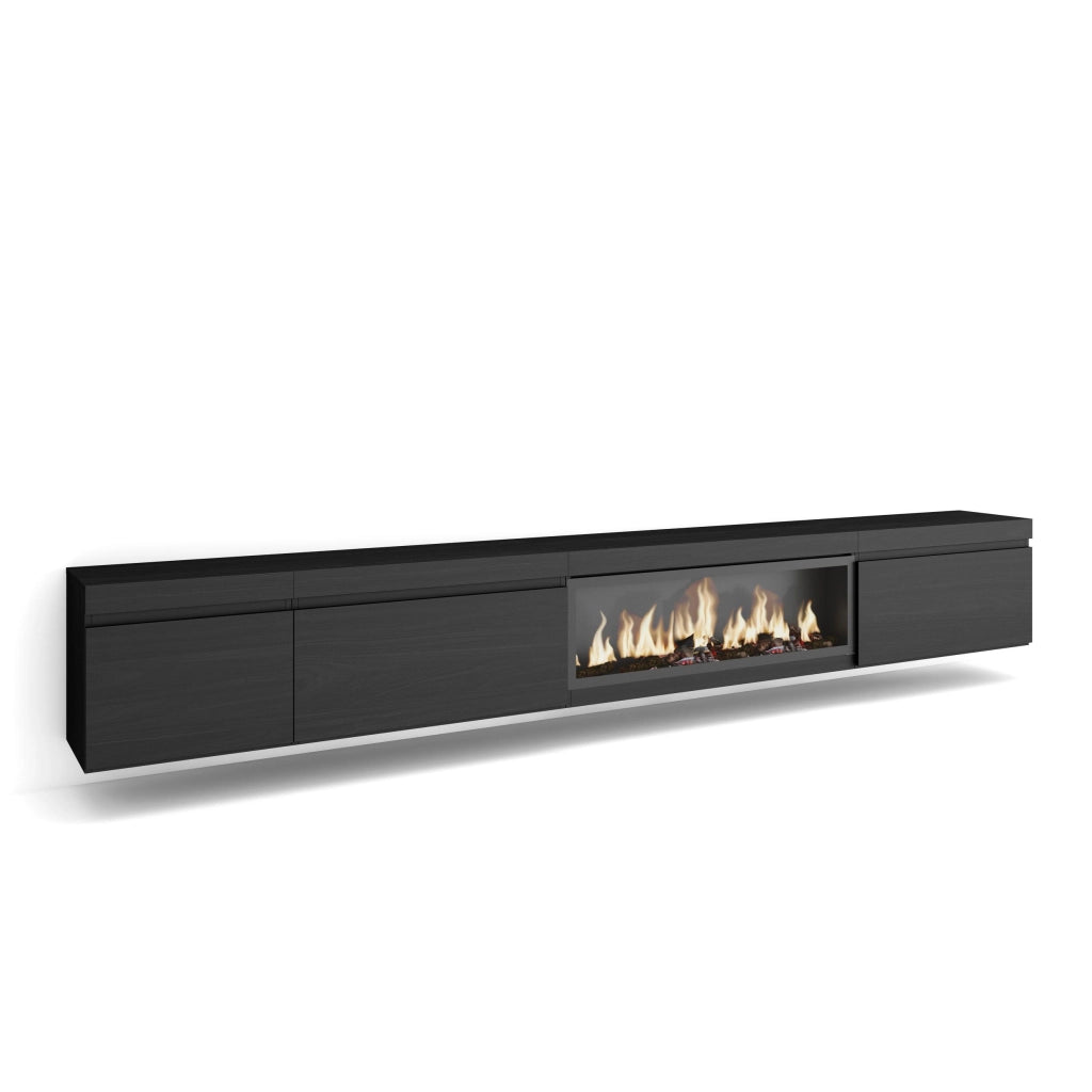 Mobile TV Soggiorno, 317x35x45cm, Camino elettrico XXL, da appendere, Nero RF3673