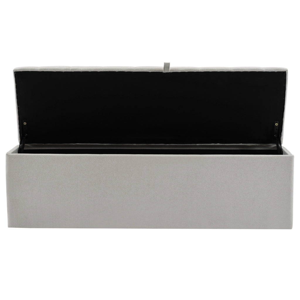 Panca contenitore imbottita in lino, 141 x 41,5 x 47 cm, grigio chiaro