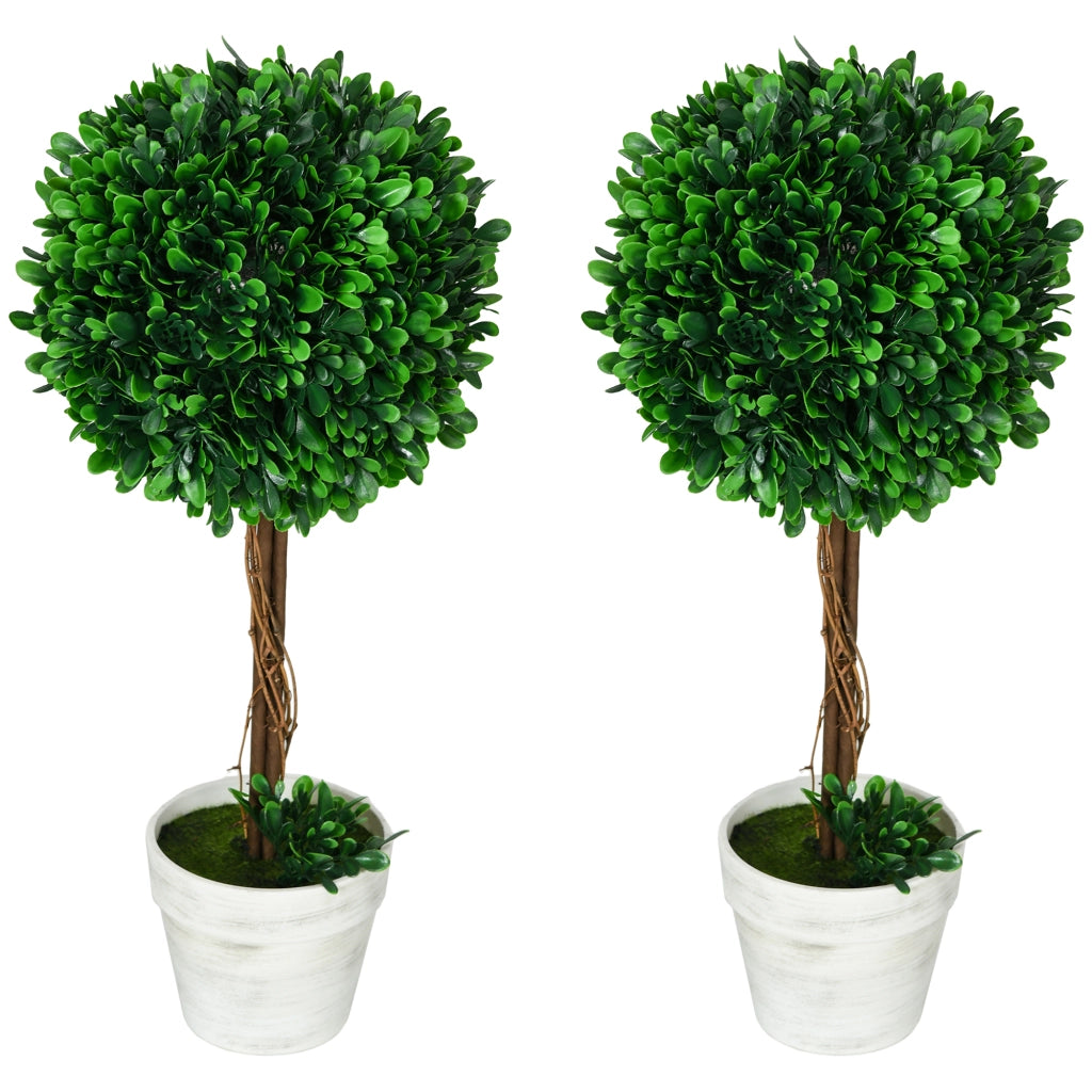 Set 2 Piante Finte Alberi di Bosso da Interno ed Esterno con Vaso, ?28x60cm