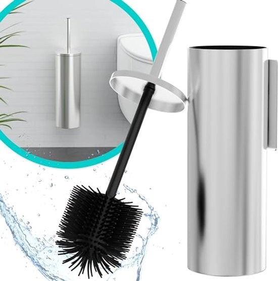 Spazzola per il water con montaggio a muro - Spazzola per il water in silicone e metallo - Spazzola per il water senza perforazione - Montaggio per il water con adesivo o viti - In acciaio inox 304 - Supporto per spazzola per il water - WC3611
