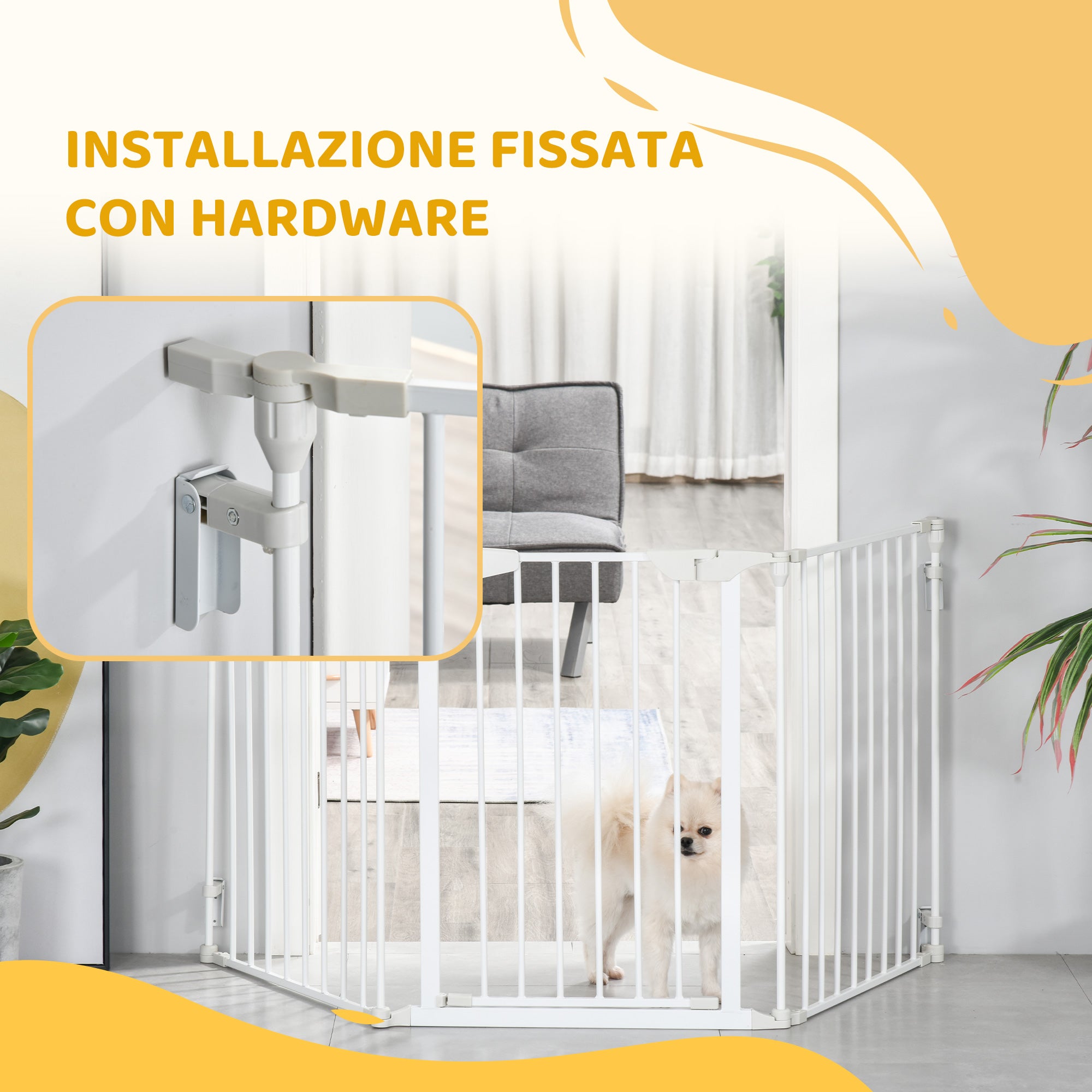 Cancelletto per Cani con Chiusura Automatica 180x3x74,5 cm in Metallo e Plastica Bianco