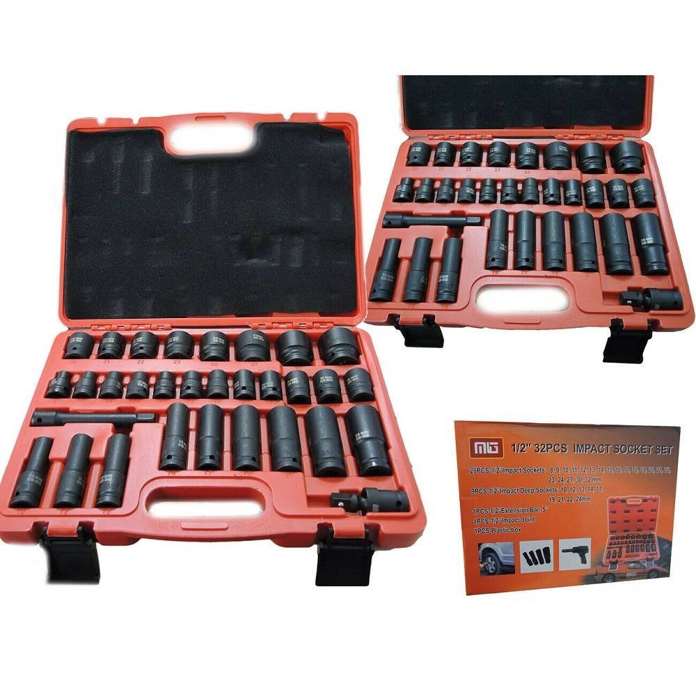 Trade Shop - Bussole Boccole Per Pistola Avvitatore Pneumatico Set Kit 32pz 1/2" Mig-2044 -