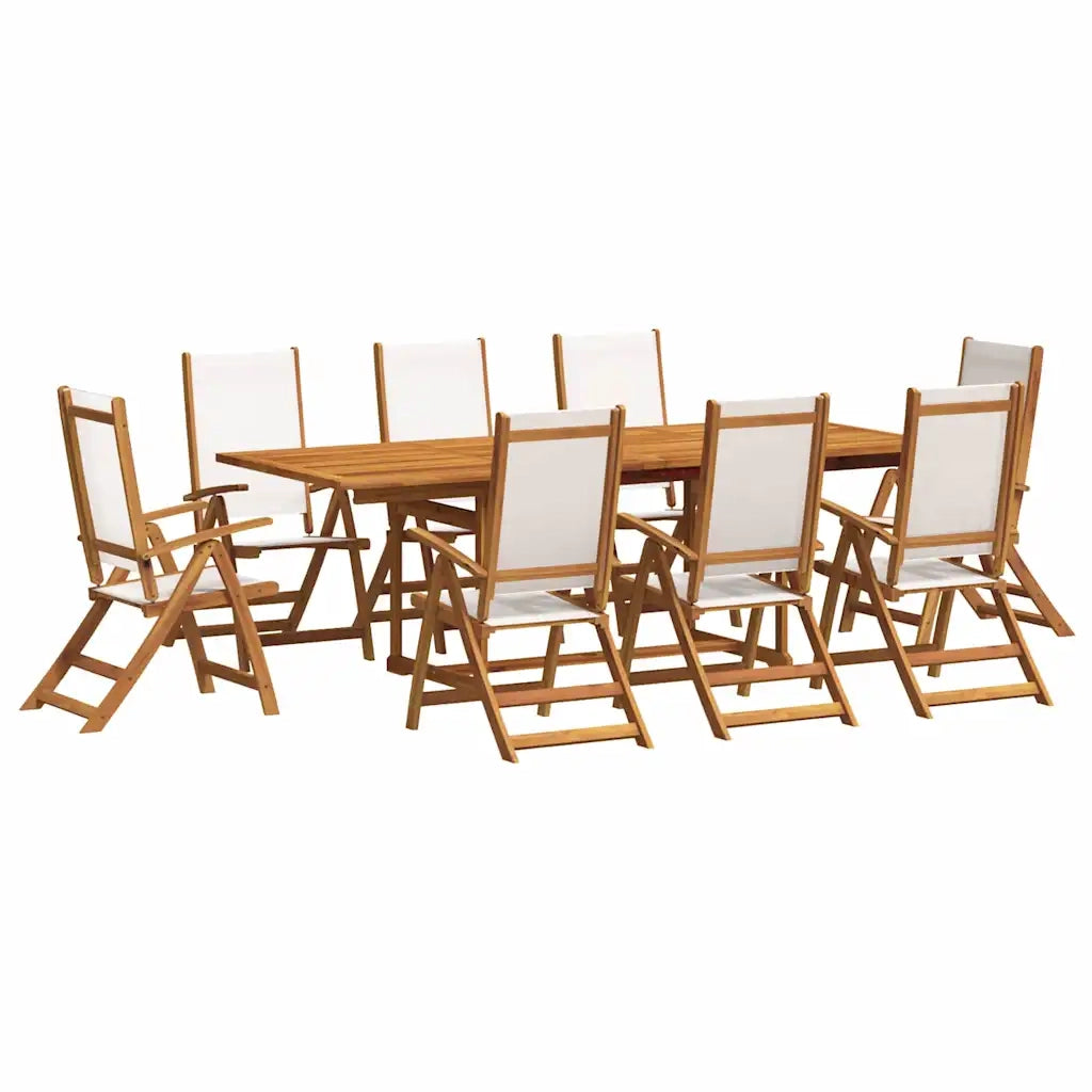 Set Pranzo da Giardino 9pz Legno Massello di Acacia e Textilene
