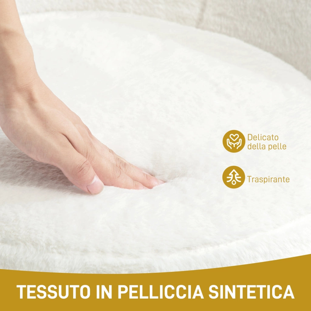 Poltrona Moderna da Camera in Finta Pelliccia con Gambe in Metallo 75x66x79 cm Bianco