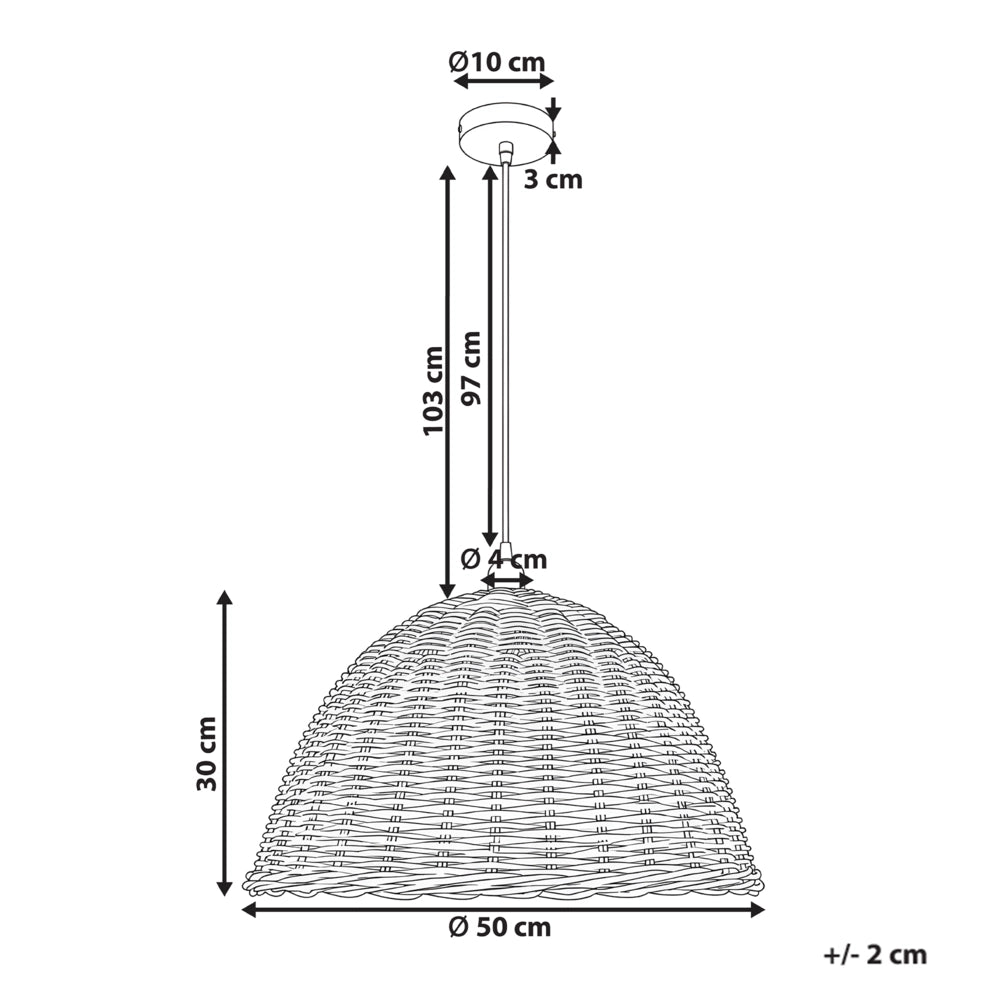 Lampada a sospensione con paralume in rattan naturale intrecciato a cupola, stile boho, rustico e Japandi