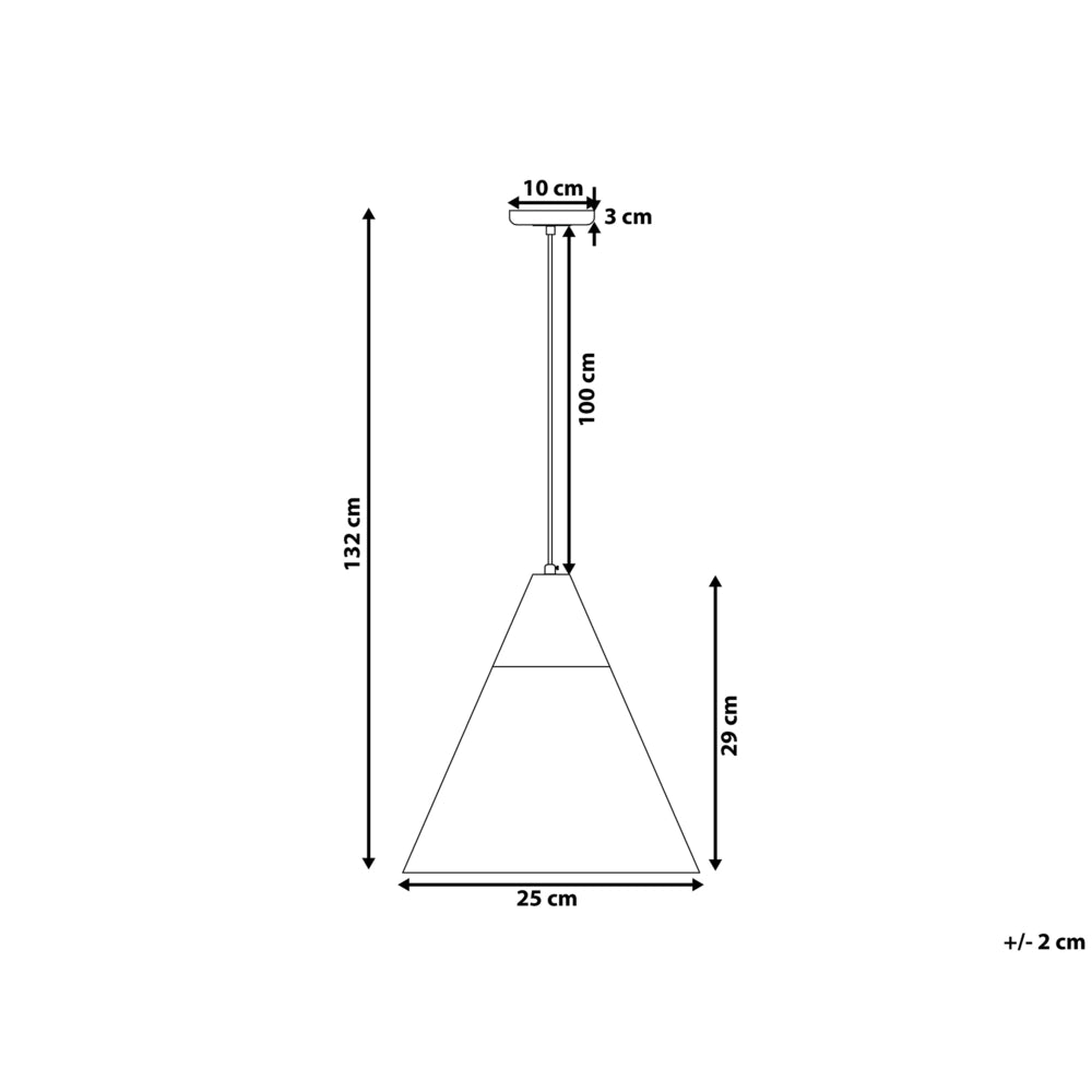 Lampadario in Metallo Bianco e Legno con Paralume a Forma di Cono