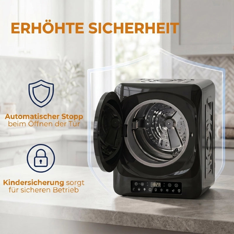 Asciugatrice compatta a ventilazione da 1000 W con modalit¨¤ extra dry ed ECO, timer e impostazioni di temperatura, nera