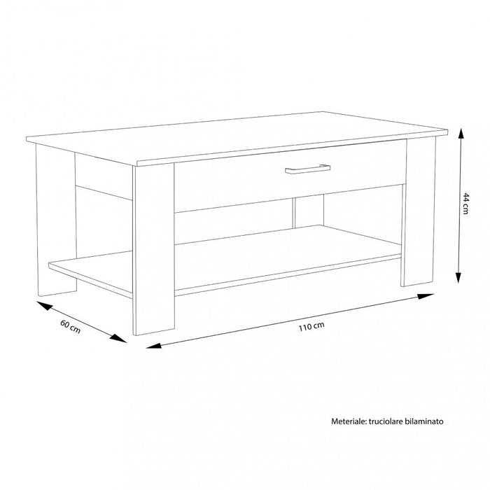 Tavolino Salotto Myrto 110x60x44 h cm in Truciolare bilaminato Grigio Effetto Cemento