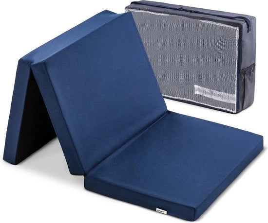 Matraccio pieghevole per lettino da campeggio 60 x 120 cm - 6 cm spesso - tappeto per giochi - respirante - lavabile - inclusa borsa da trasporto - blu marino
