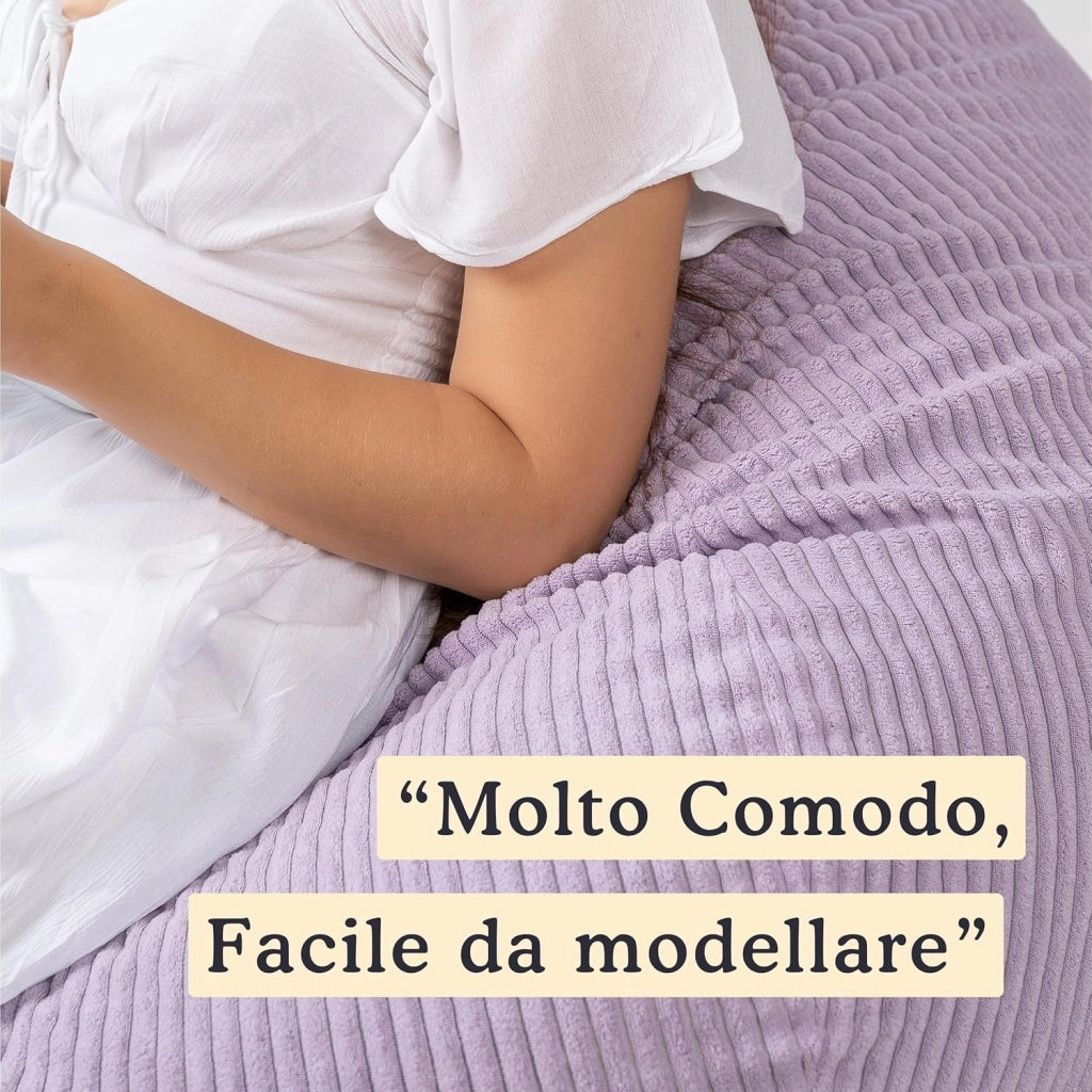 Pouf Poltrona Sacco in Velluto a Coste Larghe - Imbottitura in Schiuma, Morbido - Fodera Lavabile - Facile da Trasportare, Per Bambini e Adolescenti (105x85 cm, Viola di Parma)