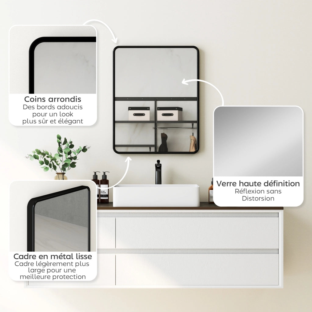 Specchio da parete rettangolare con cornice in metallo ¨C zephmum ¨C nero 50x40 cm