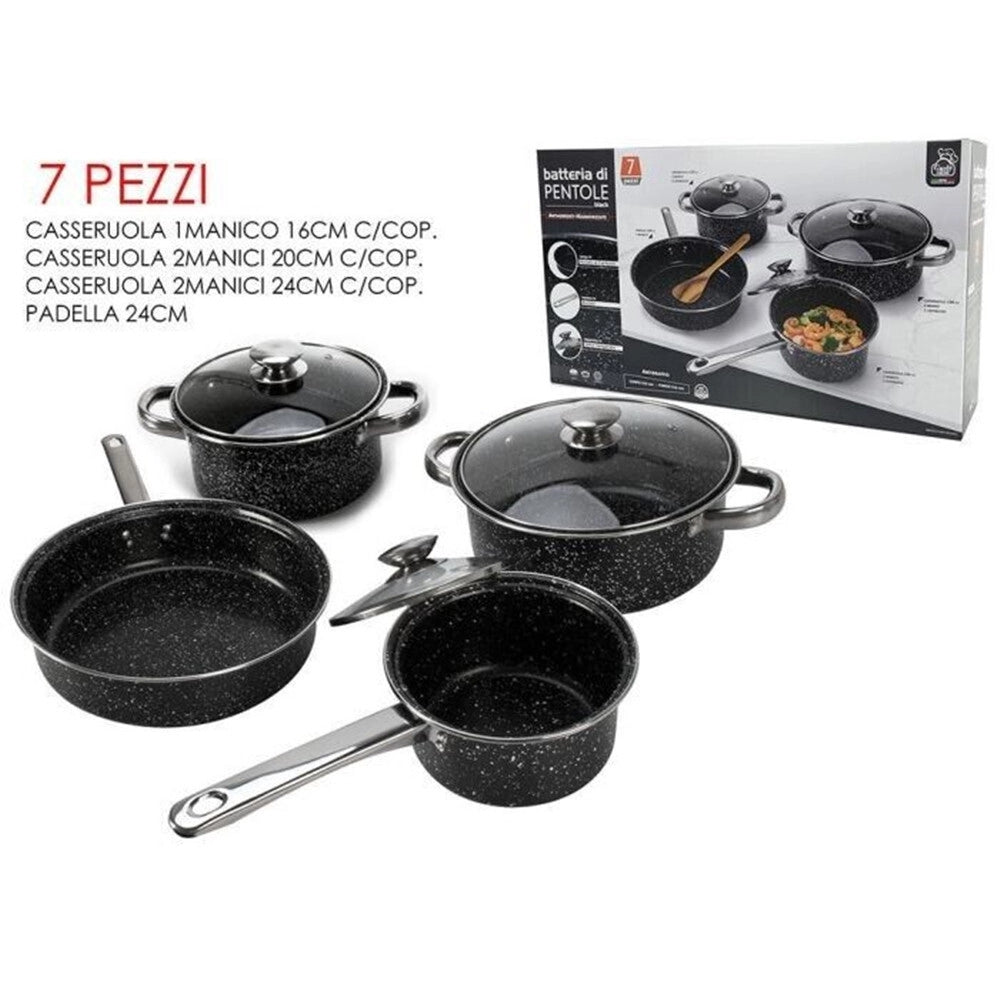 Trade Shop - Set Da 7 Pezzi Batteria Di Pentole Antiaderenti Marmorizzate Al Carbonio Antigraffio -