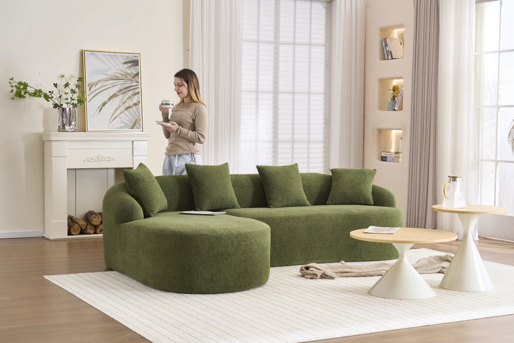 Divano modulare angolare curvo con chaise longue sinistra in chenille verde senza attrezzi 243 × 150 × 67 cm